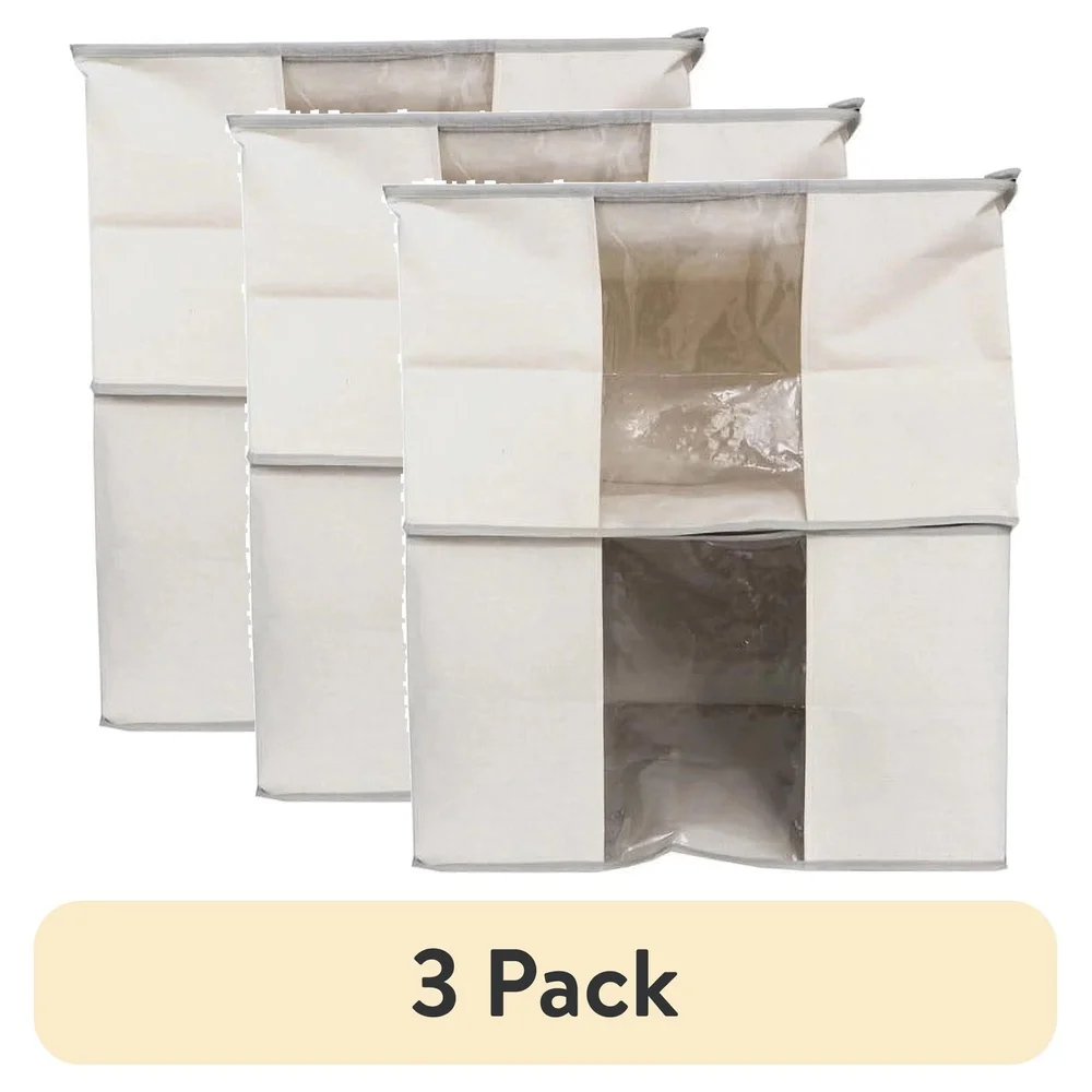 

3 Pack Canvas Storage Bags Waterproof Multi-Purpose Organizers Clear Window Visible Clothing Bedding Home Storage Solutions