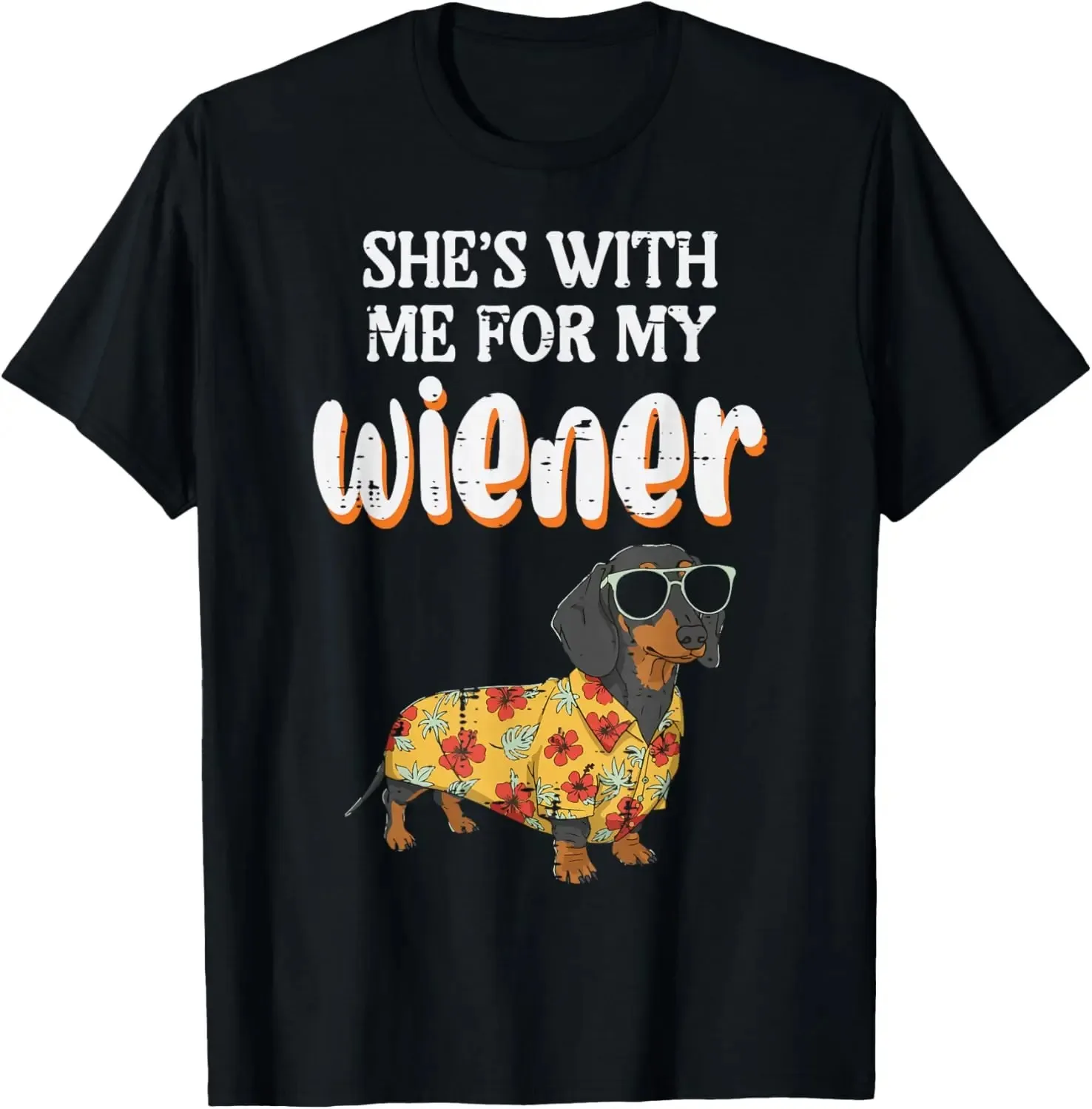 Funny Dachshund Wiener Dog Hawaiian Shirt Graphic Tee Casual Men T-Shirt