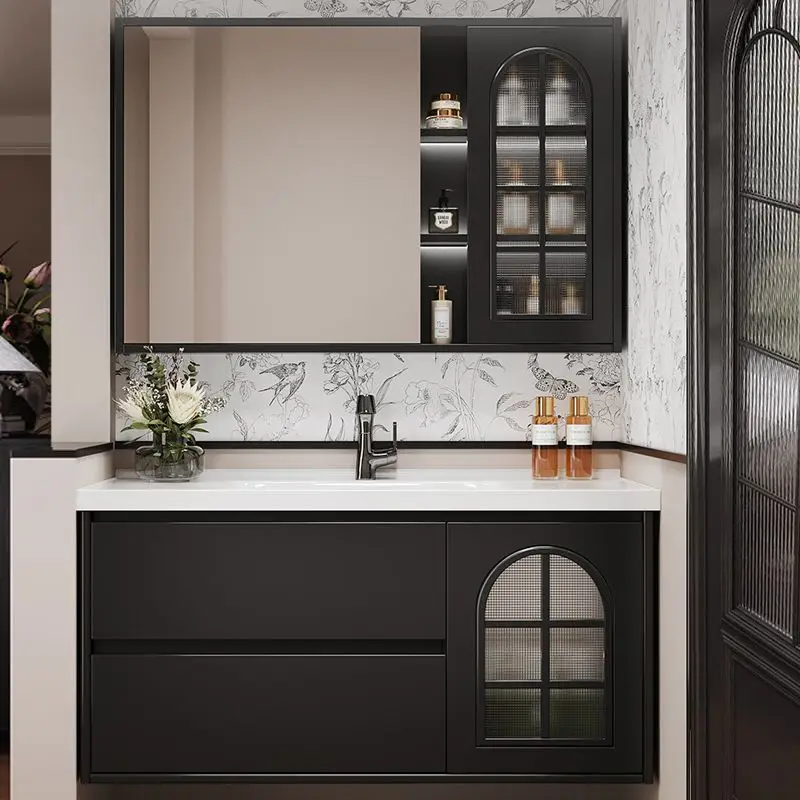 French light luxury waterproof bathroom cabinet ceramic integrated basin Internet celebrity home bathroom hand wash basin
