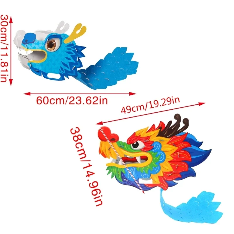 Chinese Paper Dragon Head Mask Chines New Year Supplies for Kid Adult Christmas