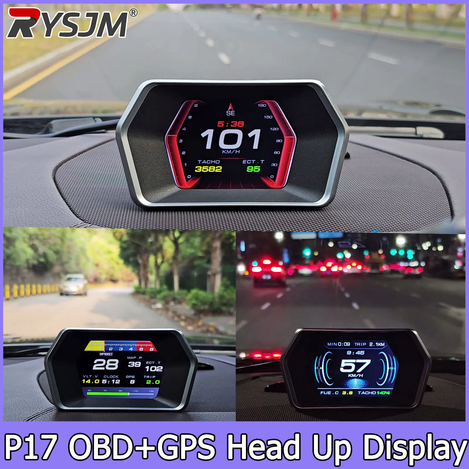P17 HUD Head Up Display Car OBD2 GPS On-board Diagnostics Computer Digital Speedometer Voltage Gauge Auto Electronics