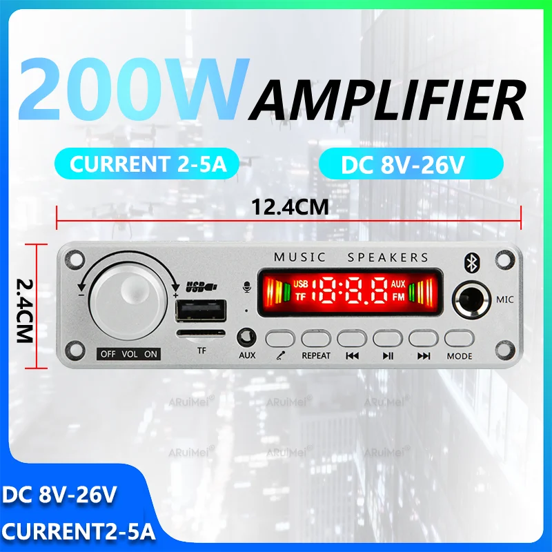 2x100W Stereo Amplifier Digital Audio Receiver Home Theater AMP DC8V-26V Remote Control Included Power Cord & Cable Silver Shell image 3