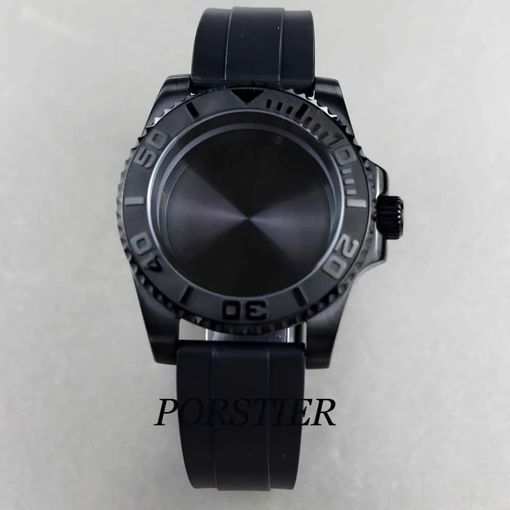 Casing jam tangan PVD hitam 40mm kualitas tinggi tali karet untuk gerakan Seiko NH34 NH35 NH36 tahan air 28.5mm gaya desain Yacht