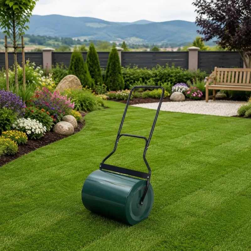 Hand Push Lawn Roller Easy to Use Metal Lawn Roller Garden Tool Even Wheels Compacted Soil Loosening for Gardeners, Outdoor