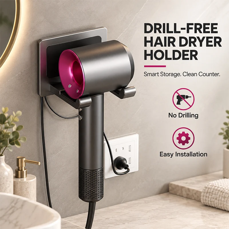 Bathroom Hair Dryer Holder Hairdryer Storage Rack Without Punching Toilet Multi-function Organizer