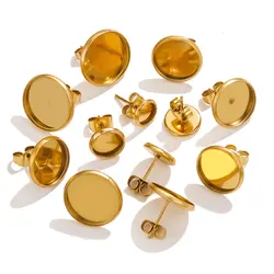 20Pc Stainless Steel Black Gold Plated Blank Base Cabochon Embossed Base Flat Earring Setting Diy Jewellery Making wholesalers