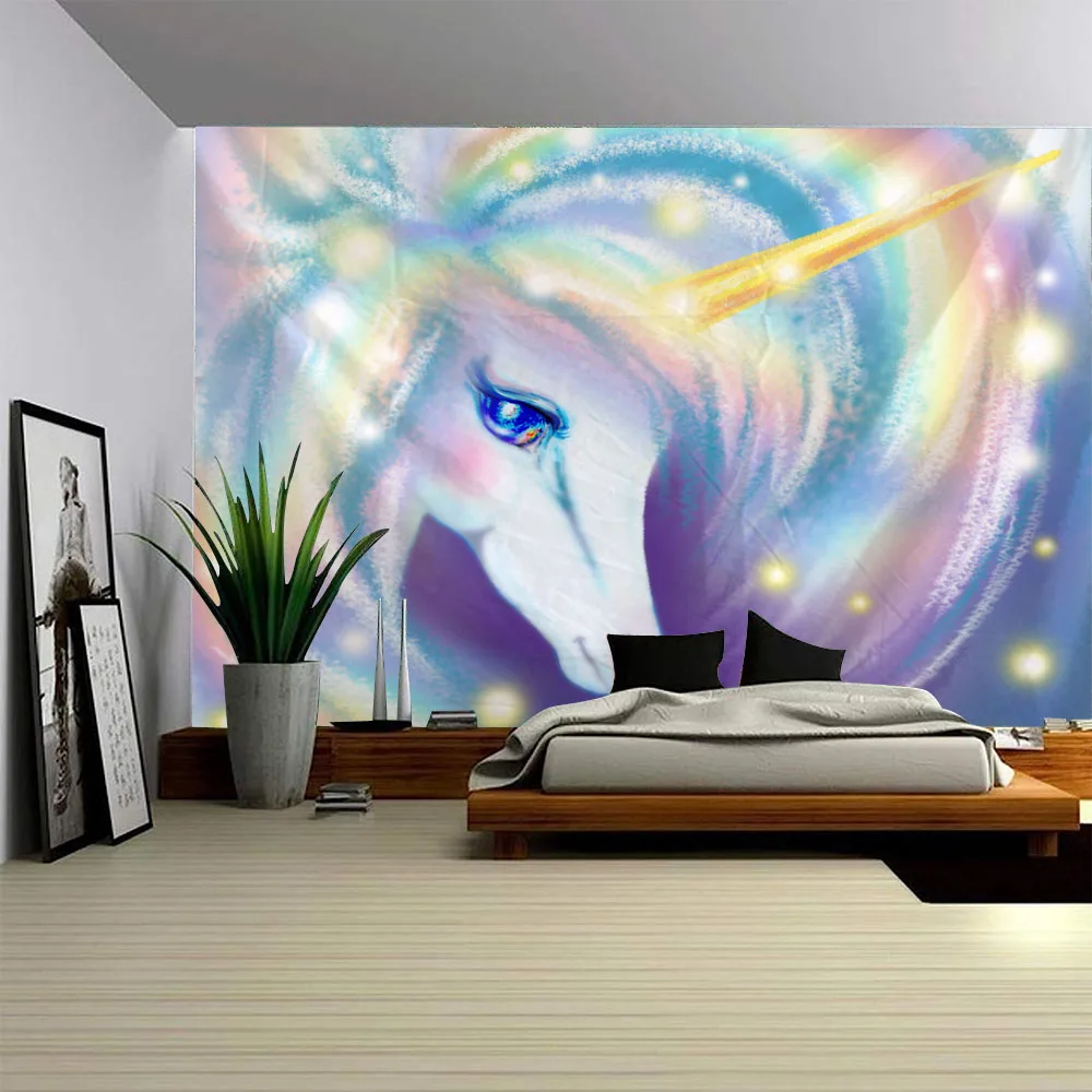 Cartoon Unicorn Dreamy Scene Fabric Mural Tapestry - Bedroom Wall Decoration Sofa Cover Beach Mat Picnic Bed Sheet