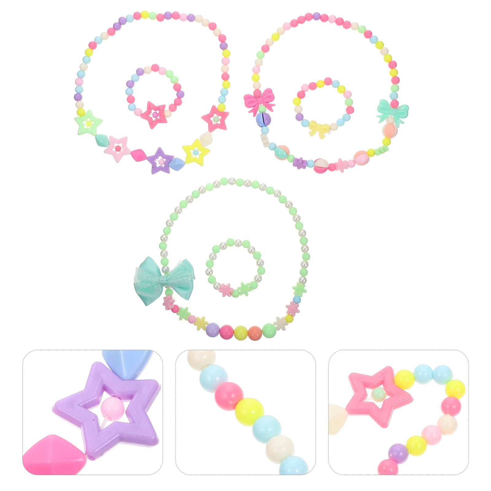 

3 Sets Bow Necklace Bracelet Kids Jewelry Scene Accessories Party Girl Plastic Pendant Premium Material Bow-tie