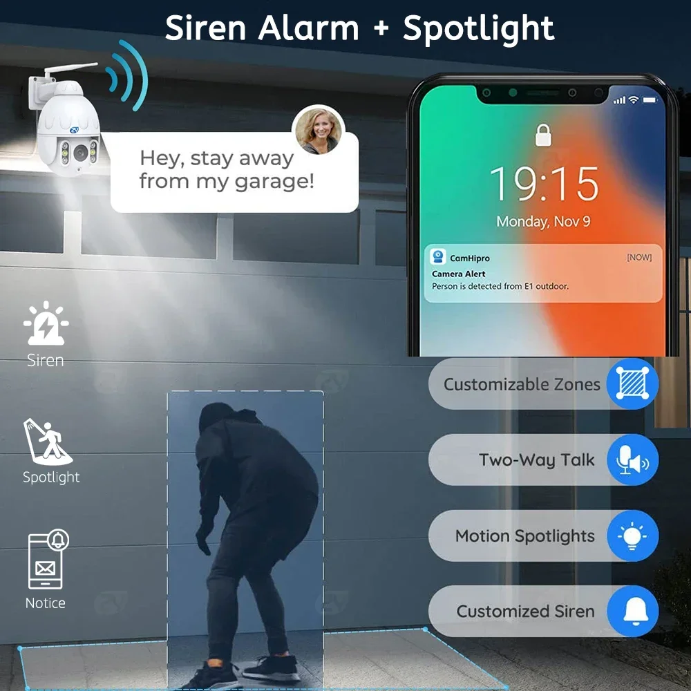 4K 8MP 5X Optical Zoom WiFi PTZ IP Camera Outdoor Sony Color Night Vision Auto Tracking 2-way Audio CCTV Network Security Camera