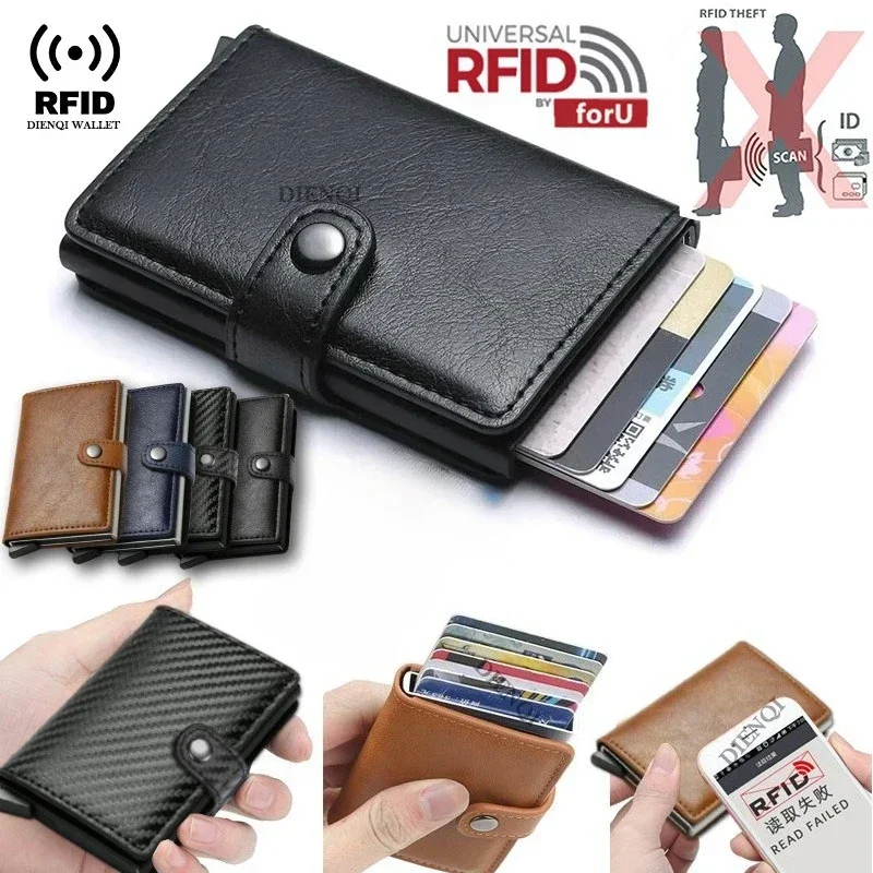Rfid ID Card Holder Luxury Purse Wallet Men Passport Holder Small Smart Metal Bank Credit Leather Cardholder for Women Card Bag