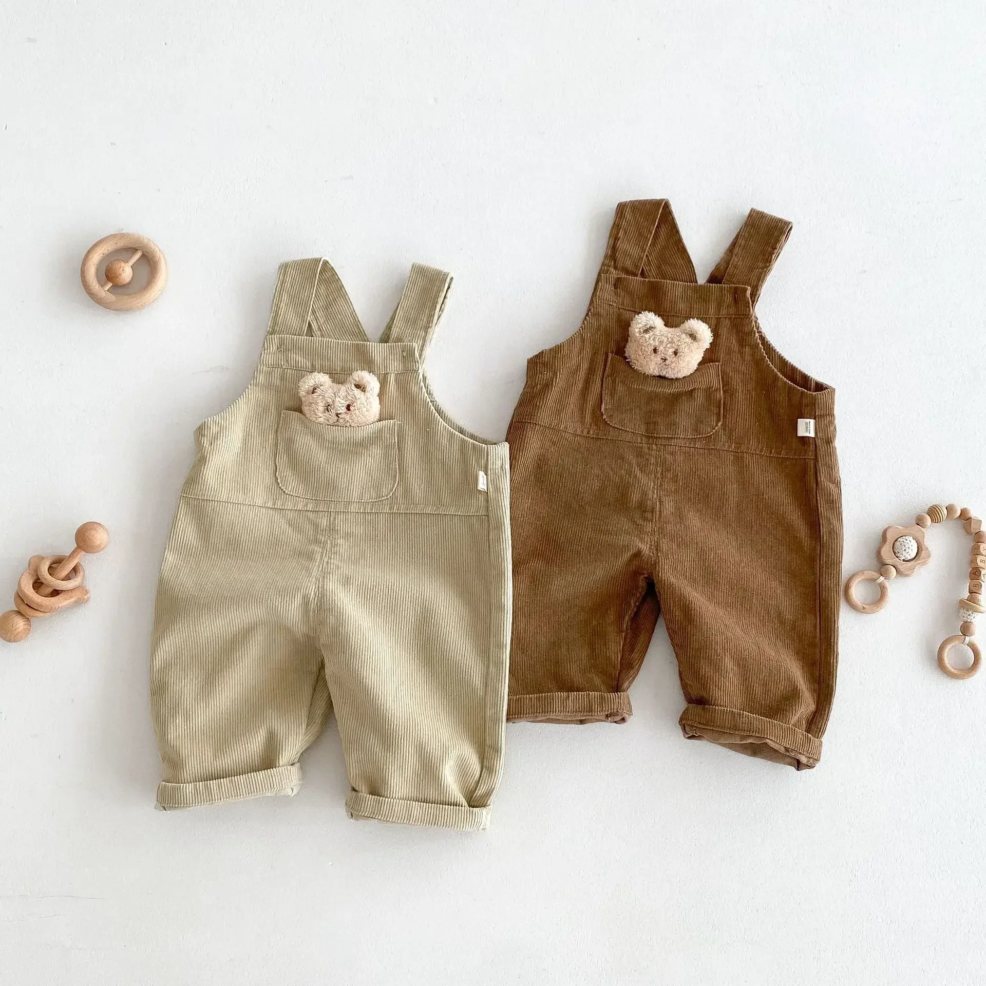 2024 Autumn New in Kids Baby Boys Cute Clothing - Infant Children Corduroy Overalls with 3D Bear , Toddler Pants 3M-5Y