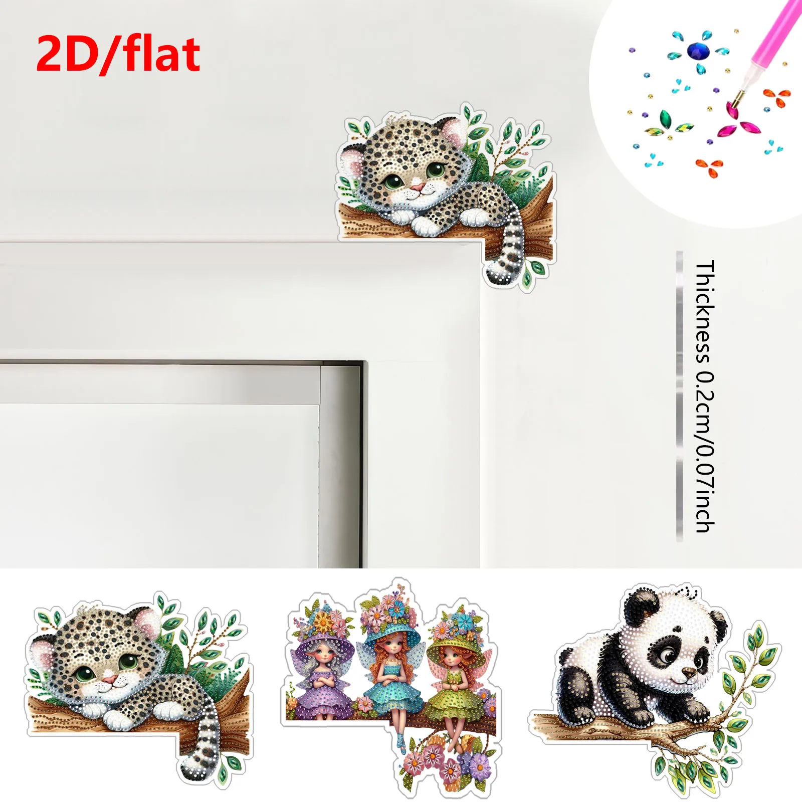 

1 набор алмазной живописи «сделай сам» с рисунками кота, эльфа и панды для украшения уголков двери и различных украшений для оконных углов