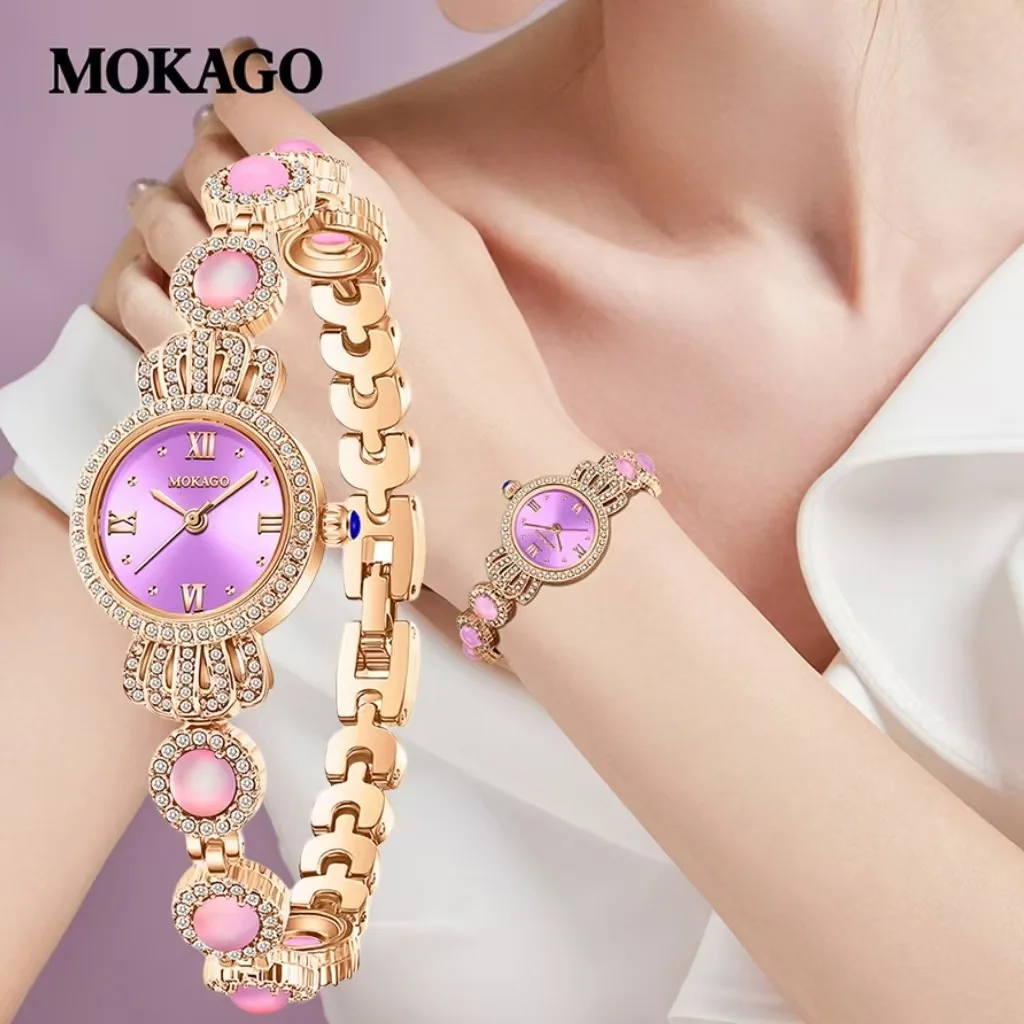 

MOKAGO New M8148 Women's Luxury Bracelet Watch Crown Case Sun Pattern Dial 3ATM Waterproof 8MM Thin Zinc Alloy Fashion Watch