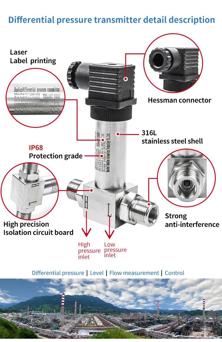 Smart DP Pressure Sensor SS316 0-20Kpa 30Kpa 40Kpa Differential Pressure Transmitter