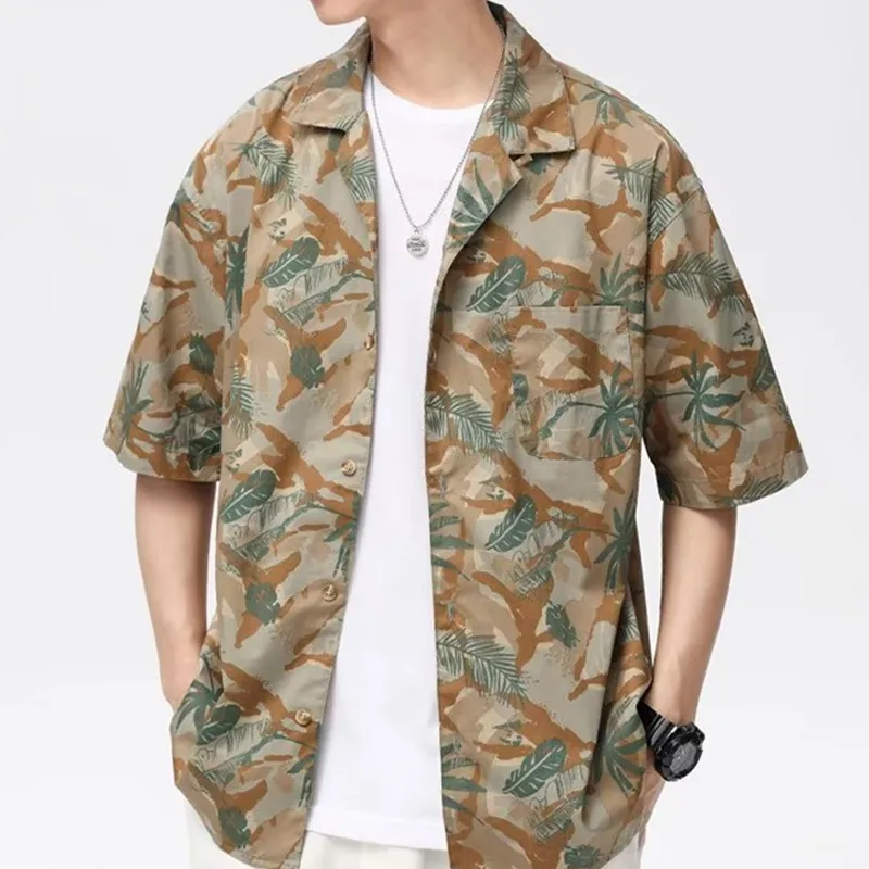 Summer Short Sleeve Baroque Cuban Collar Shirt Men's Vintage Casual Quick Dry Hawaii Vacation Ice Silk Flower Trendy Shirt