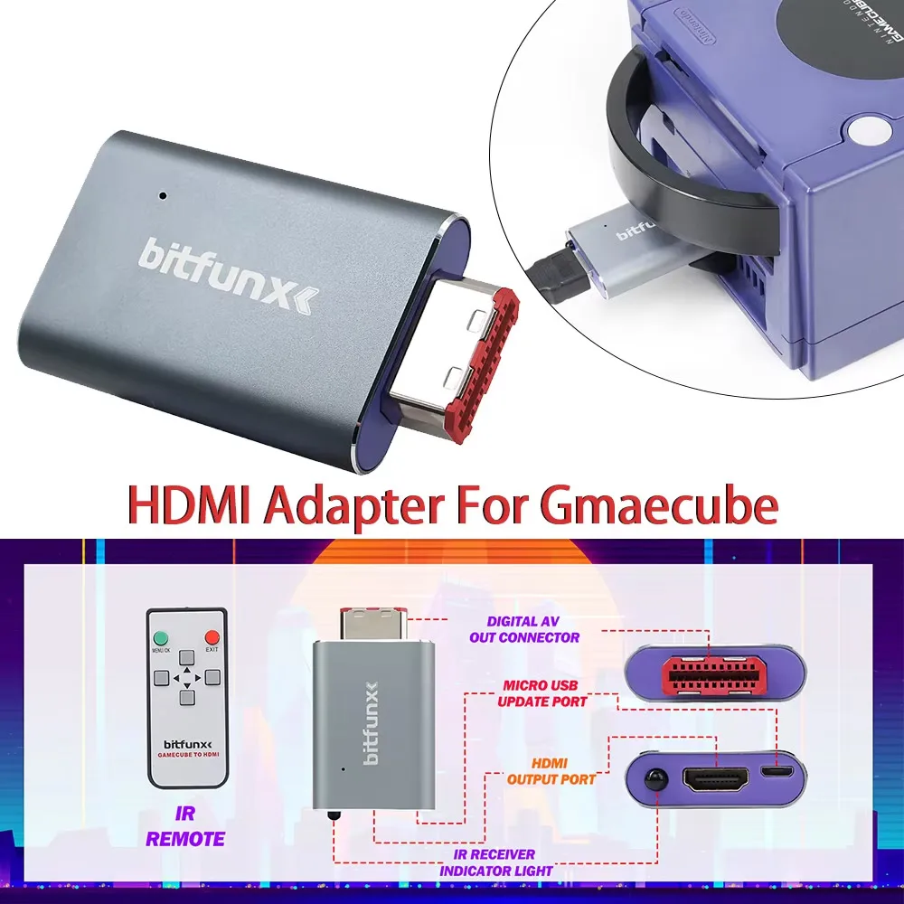 

BitFunx Digital HDMI Converter For NGC HDMI Adapter Line Doubler SD2SP2 SD Card Adapter For GC Game Console