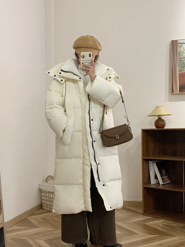 Long Puffer Jacket Women Winter Warm Thicken Hooded Cotton Padded Coats Female Loose Oversized Long Parkas Mujer Outwear