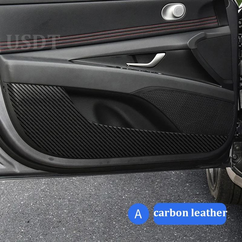 For Hyundai Elantra CN7 2023 2022 2021 Car Door Anti Kick Mat Leather Carbon Fiber Door Sill Protective Sticker