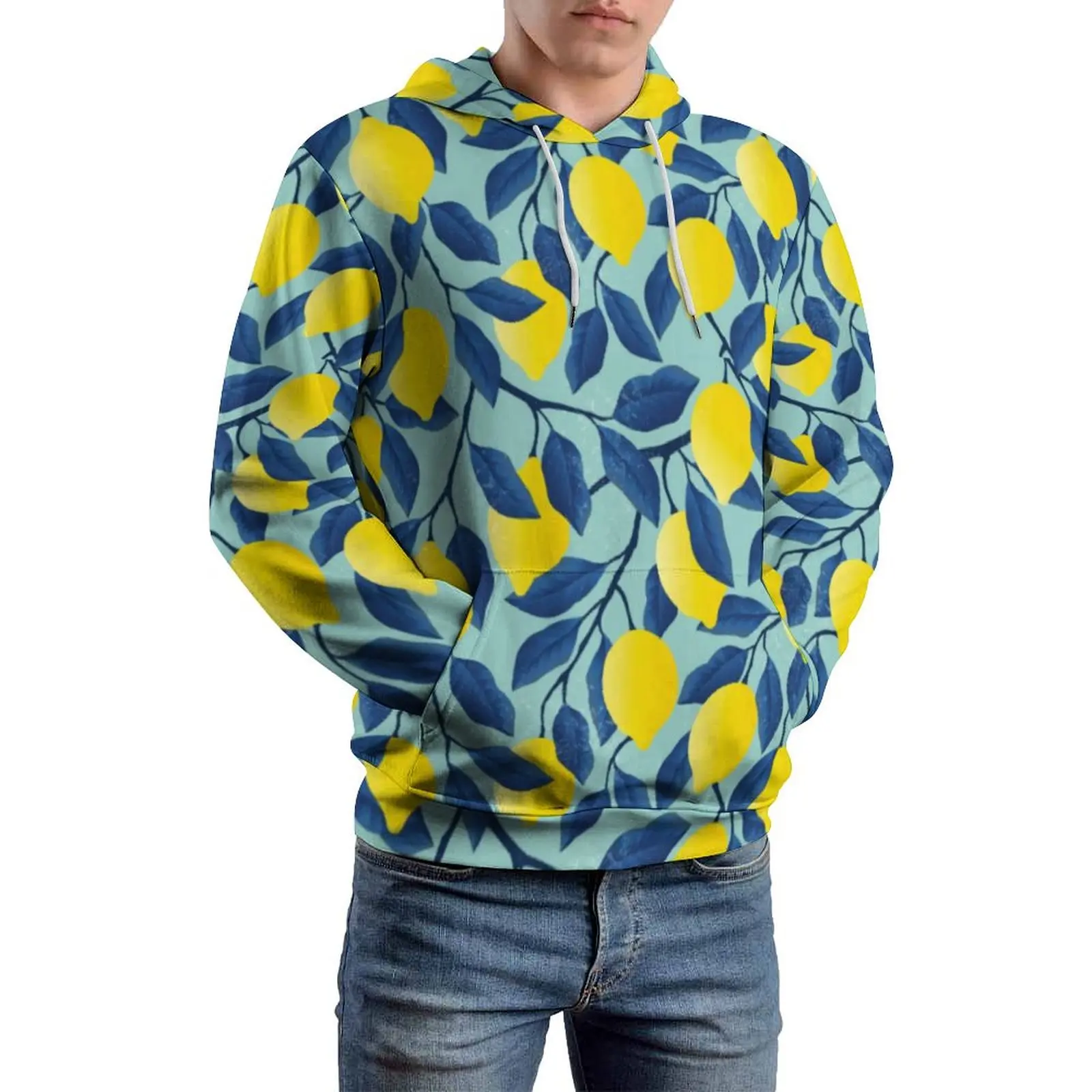 Cute Lemon Casual Hoodies Funny Citrus Fruit Loose Pullover Hoodie Men Long-Sleeve Trendy Graphic Tops Gift