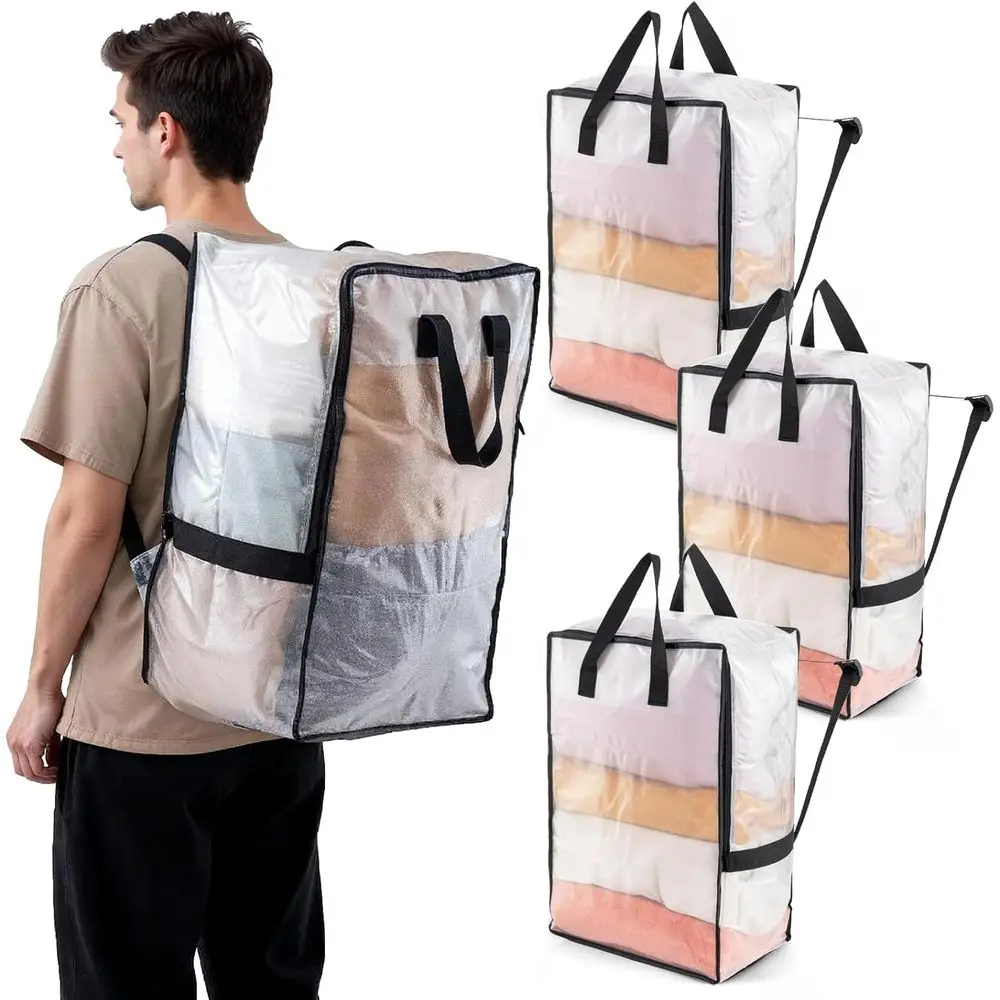 

Набор из 4 прозрачных регулируемых сумок для перемещения рюкзака — прочное хранилище для колледжа, кемпинга, общежития и стирки