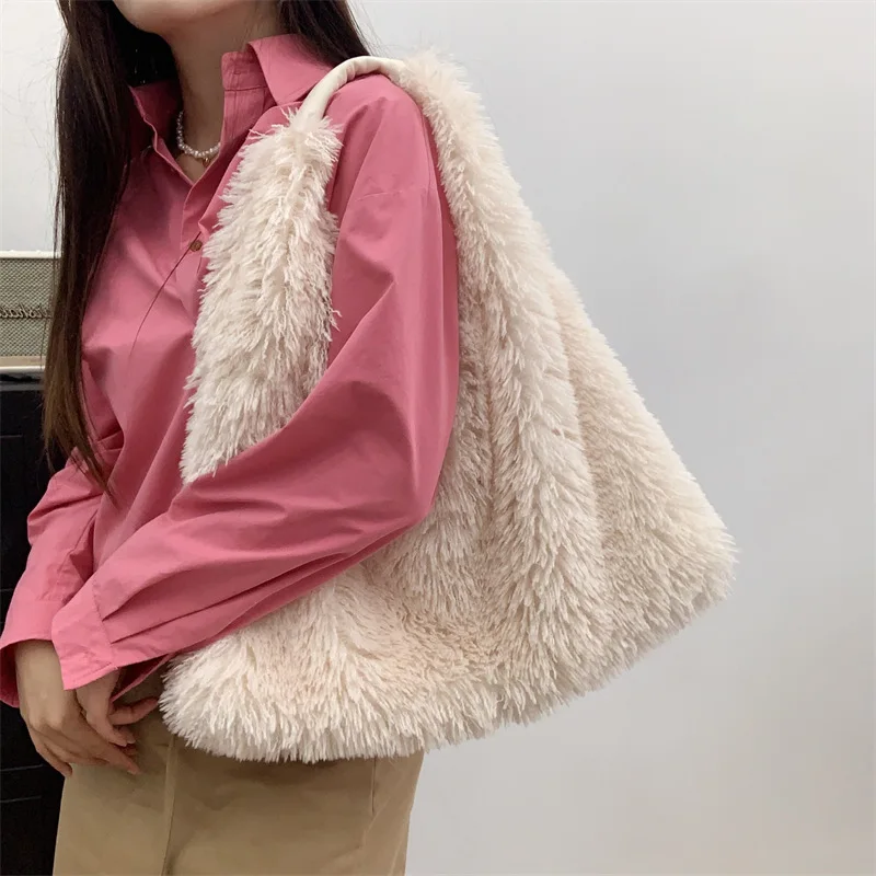 Plush Imitation Mink Fur Handbags Large Capacity Faux Fur Bag for Women Winter Fluffy Underarm Bag Ladies Soft Furry Tote Bags