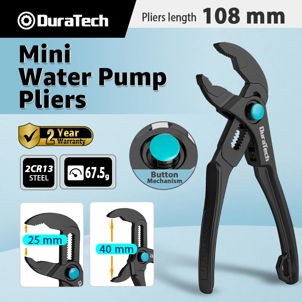 DURATECH Mini Water Pump Pliers 4-Inch Groove Joint Fast Adjustable 15-Position Push-Lock V-Jaw for Tight Spaces view 6