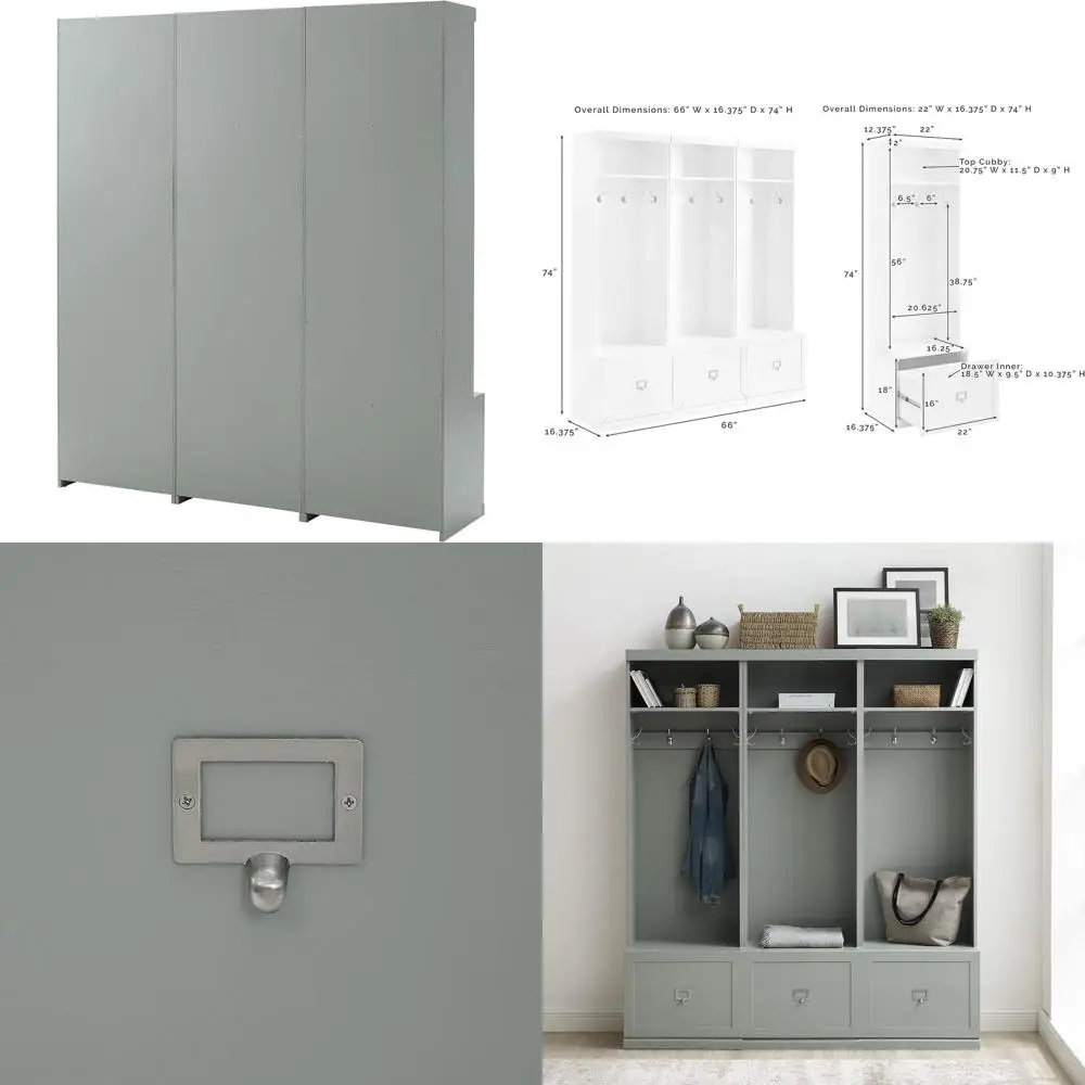 

3-Piece Entryway Set with Storage Bench, Coat Rack Hooks, and Hanging, Gray
