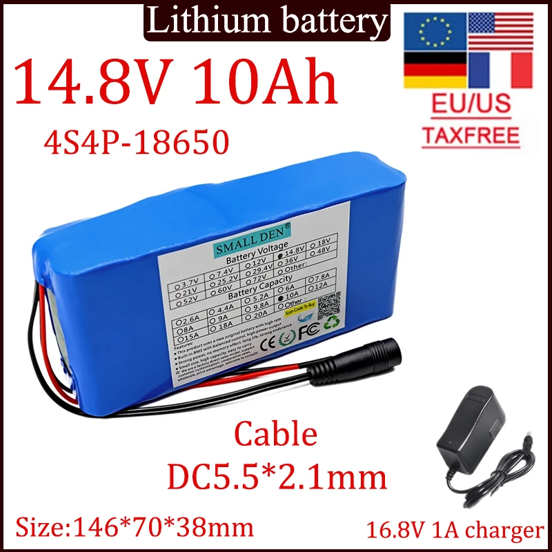 

14.8V 10A 18650 lithium battery pack +16.8V 1A charger built-in 10A BMS, used for electronic products built-in battery + charger