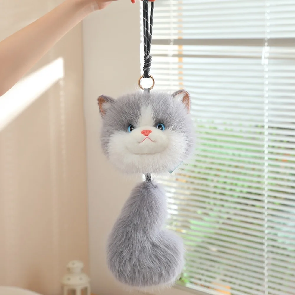 33CM Cat Plush Keychain Long Tail Cute Ragdoll Cat Stuffed Keychain Big Head with Wallet Stuffed Animal Doll Desk Decor