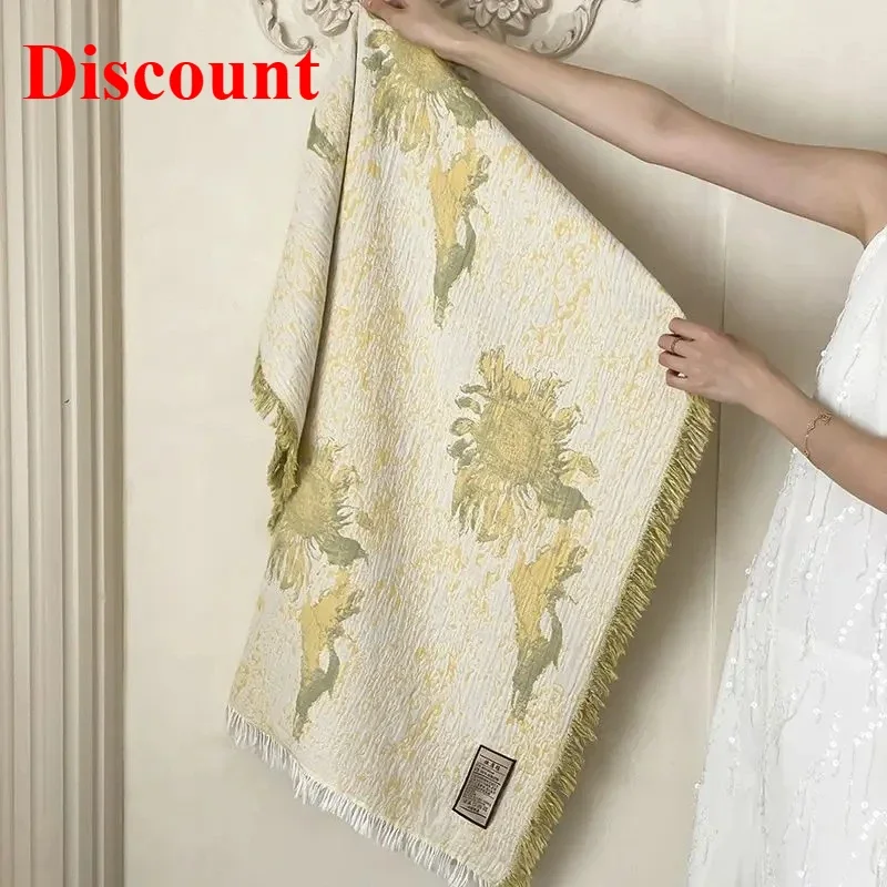Cotton gauze blanket shawl blanket four-layer fringed summer pure cotton air-conditioning blanket bath towel