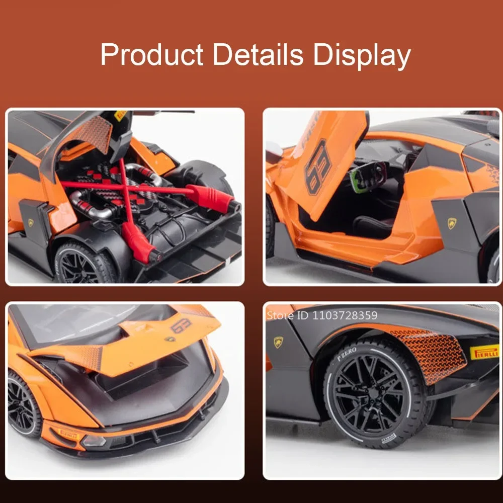 1:24 SCV12 SVJ63 Model Toy Supercars Alloy Diecast Sports Cars Sound Light Doors Opened Pull Back Ornament Vehicles Kids Gifts