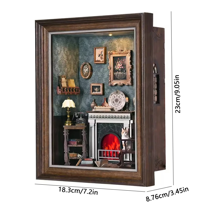 Livro nook kit diy 3d quebra-cabeça de madeira moldura de foto ornamento estante casa de bonecas modelo estante construção decoração para casa natal gif