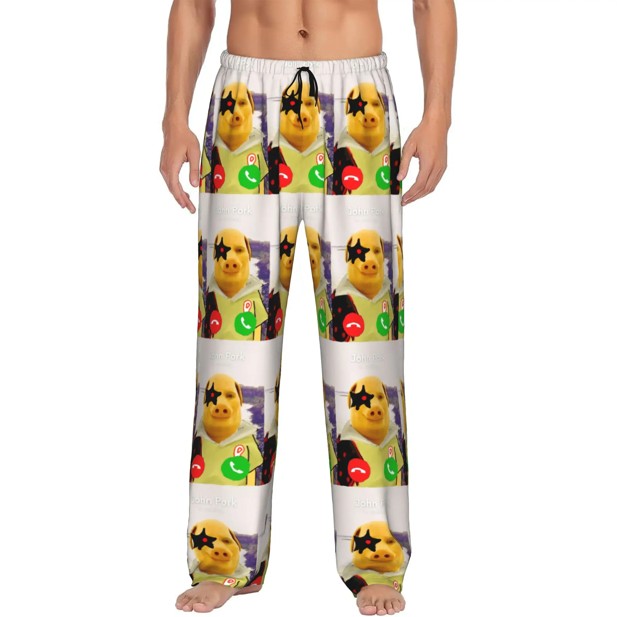 Custom Print John pork is calling Pajama Pants for Men Funny Pig Sleep Sleepwear Bottoms with Pockets