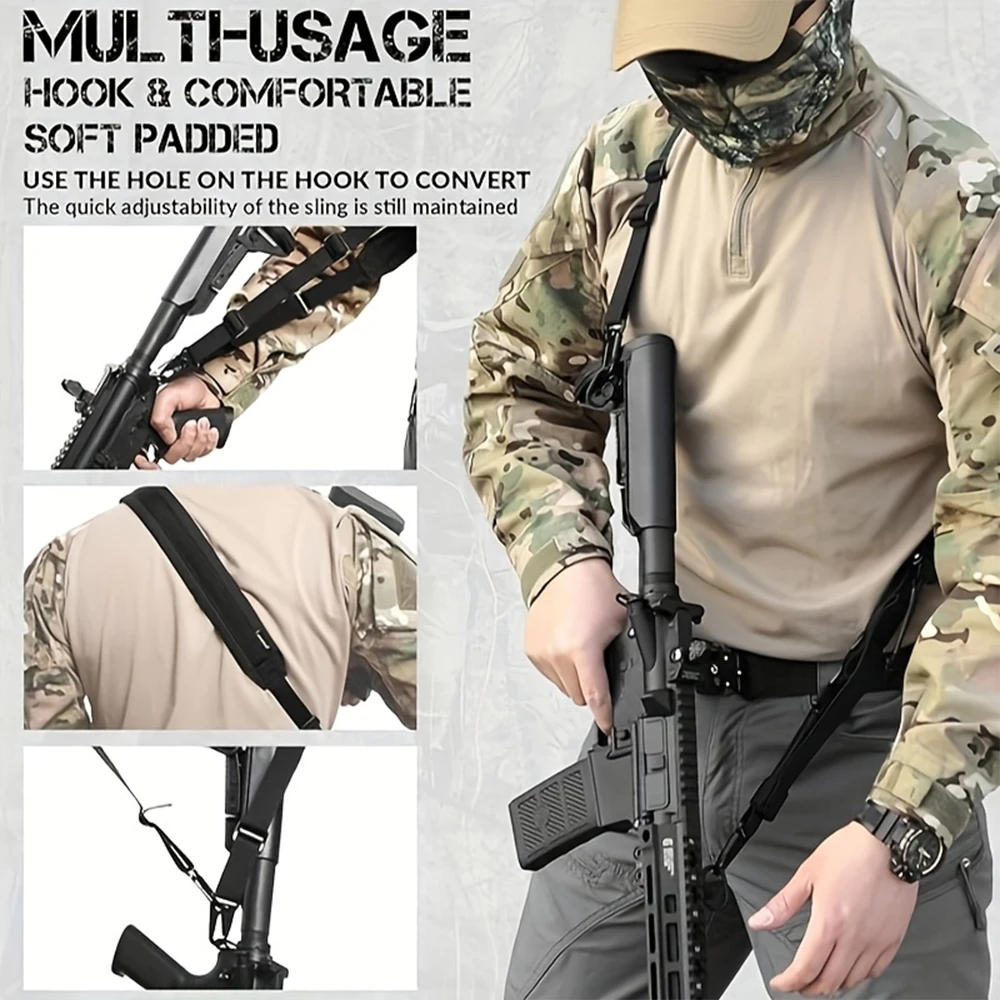 

Tactical Shooting Sling Quick Adjustment 2-Point Rifle Gun Sling with HK Hook Soft Shoulder Pad Sling for CS Hunting Shooting