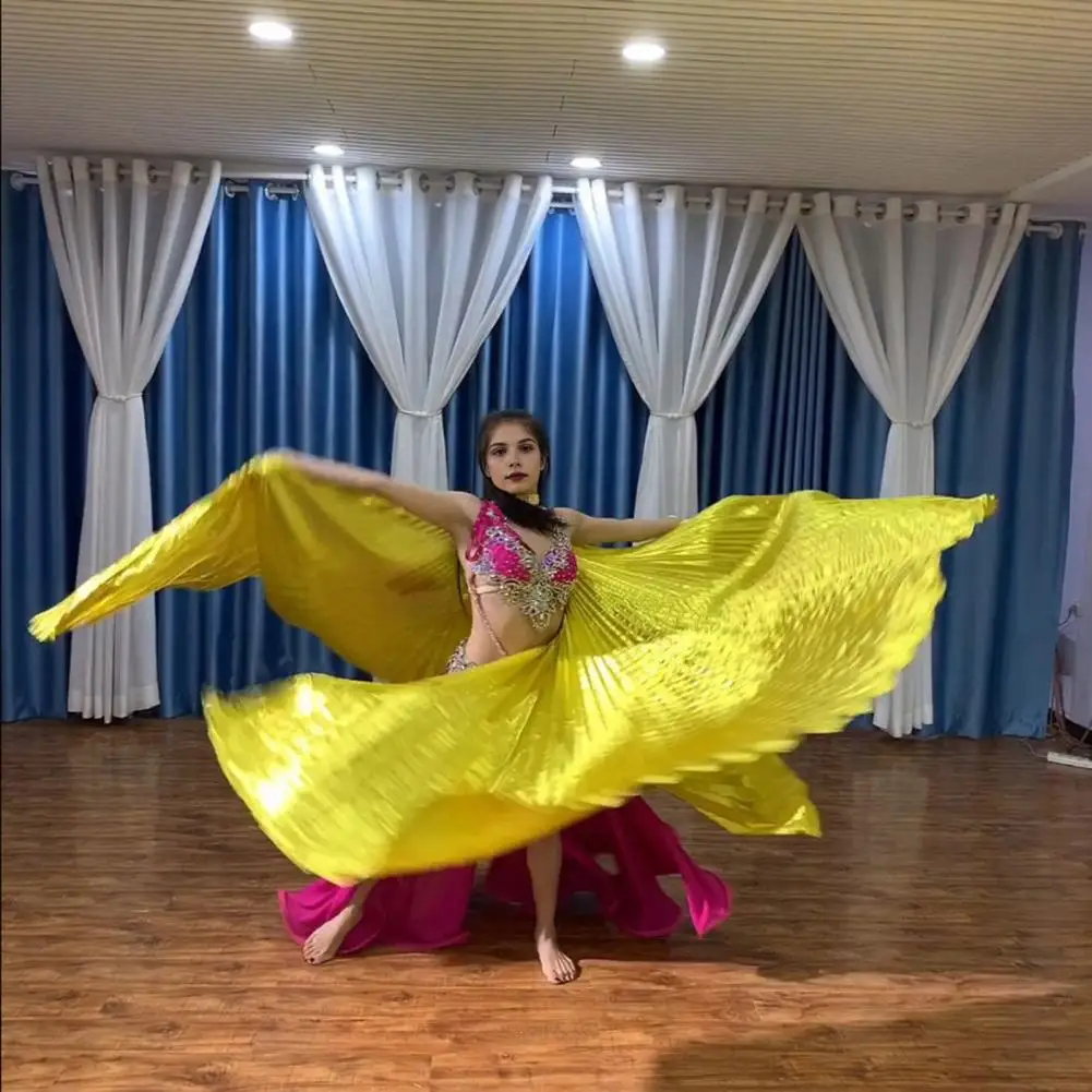 

Яркий цветной реквизит для крыльев, яркий цвет, набор крыльев для танца живота с телескопическими стержнями, египетский костюм, плиссированный на 360° для Хэллоуина