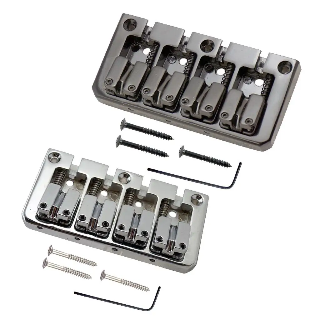 1 Set of Zinc Alloy 4 String Bass Bridge Assembly with Wrench Screws for Electric Guitar Bass Musical Instrument Accessories - view 2