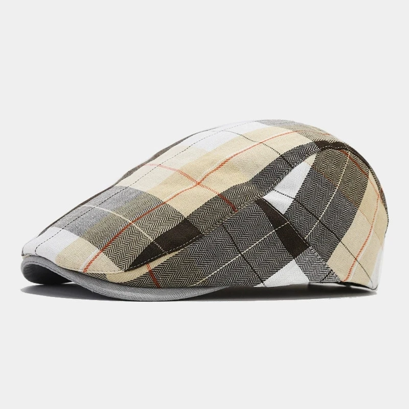 หมวกเบเร่ต์ลายสก็อตสีสันสดใสสำหรับผู้ชาย หมวกสไตล์ศิลปะทันสมัย หมวกทรงบางสำหรับฤดูใบไม้ผลิและฤดูใบไม้ร่วง หมวกนิวส์บอยสไตล์เรโทรอังกฤษสำหรับผู้หญิง