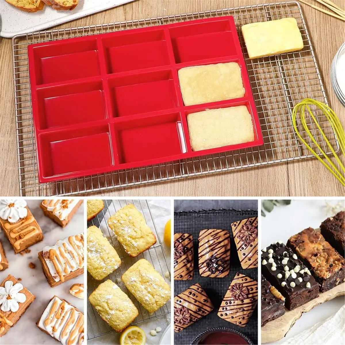 3pc 9-Cavity Silicone Mini Loaf Pan for Baking Cake, Bread, Meatloaf, Cornbread, , Muffin,and Soap Easy to Clean