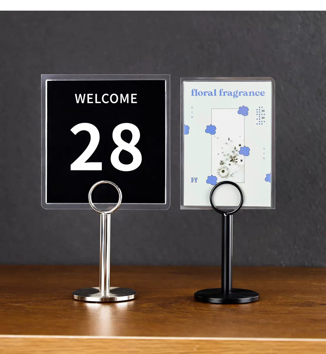 5 Pieces Metal Table Number Place Card Holder Round Base Photo Picture Clip Desktop Price Tag Holder Menu Label Display Stand
