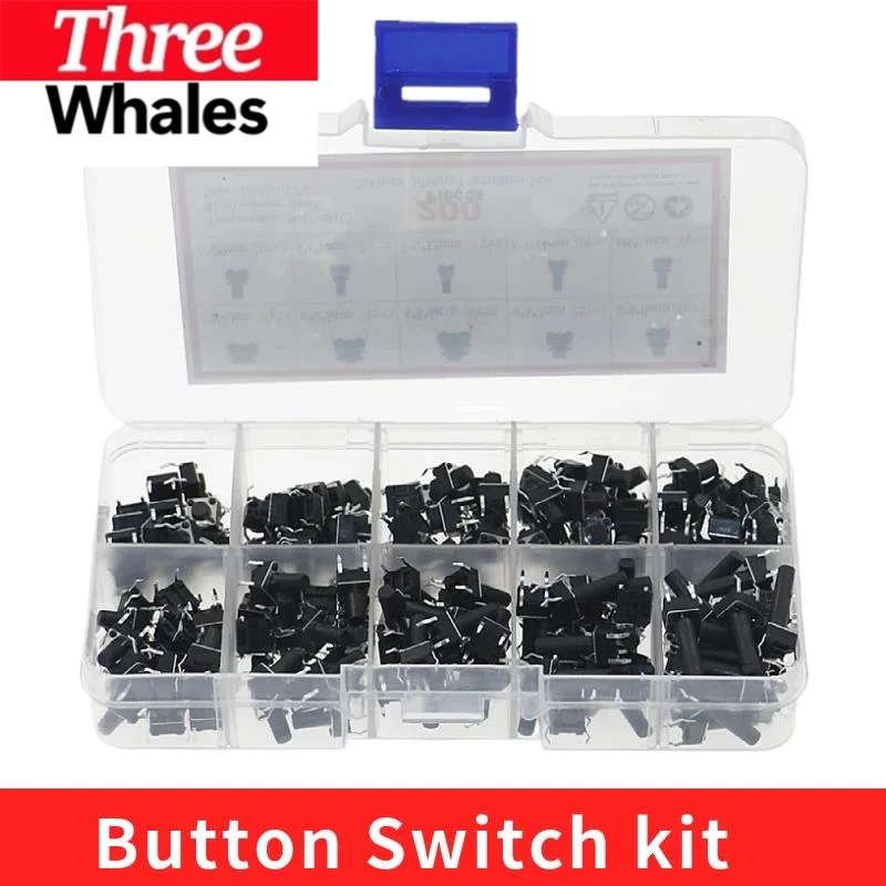 200pcs 10values button switch Assorted kit 6x6 4.3/5/6//8/9/10/12/14/16mm keys switch set