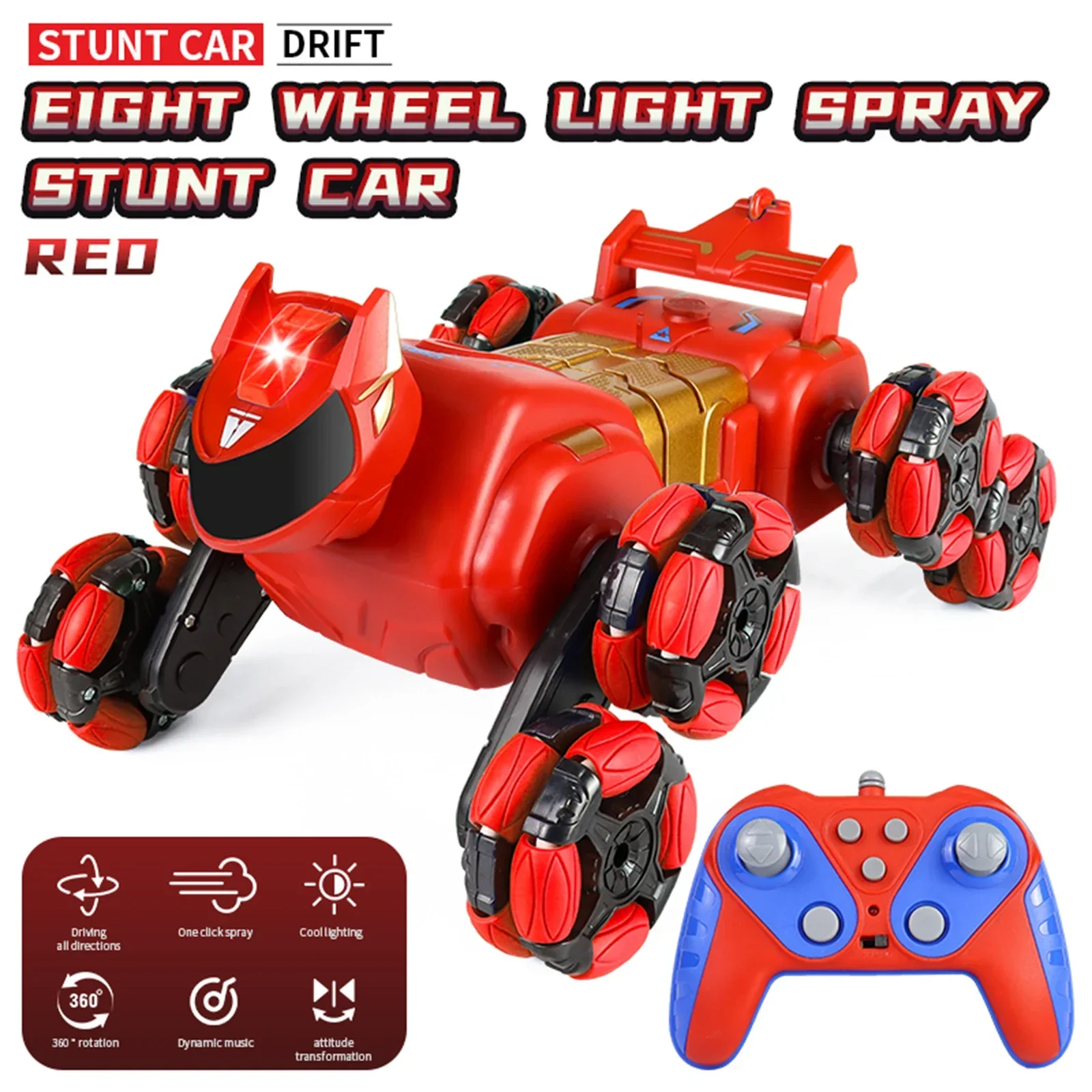 

JC015 Remote Control Car 2.4G Gesture Sensing Spray Stunt Vehicle Electric Toy with LED Light Music Birthday Gifts for Boys Girl