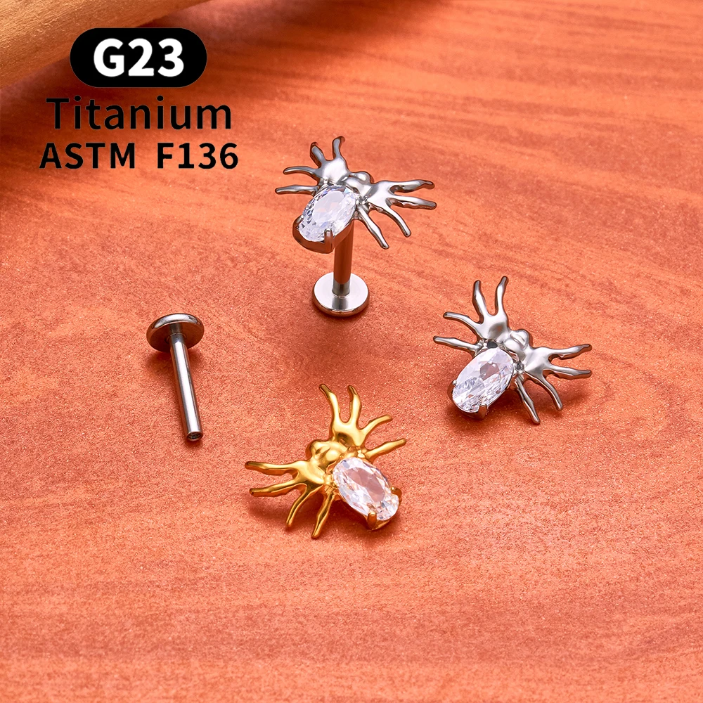 ASTM F136 التيتانيوم شقة عودة مسمار 16 جرام تشيكوسلوفاكيا العنكبوت قرط الاذن المرصع الغضروف الزنمة الفص محارة اللولب أقراط الأذن ثقب المجوهرات