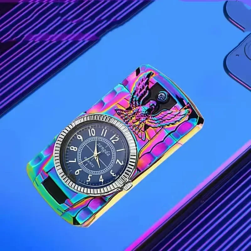 Creative Colorful Watch Jet Flame Windproof Butane Gas Lighter Personalized Metal Lighter Gifts for Men Cool Gadget