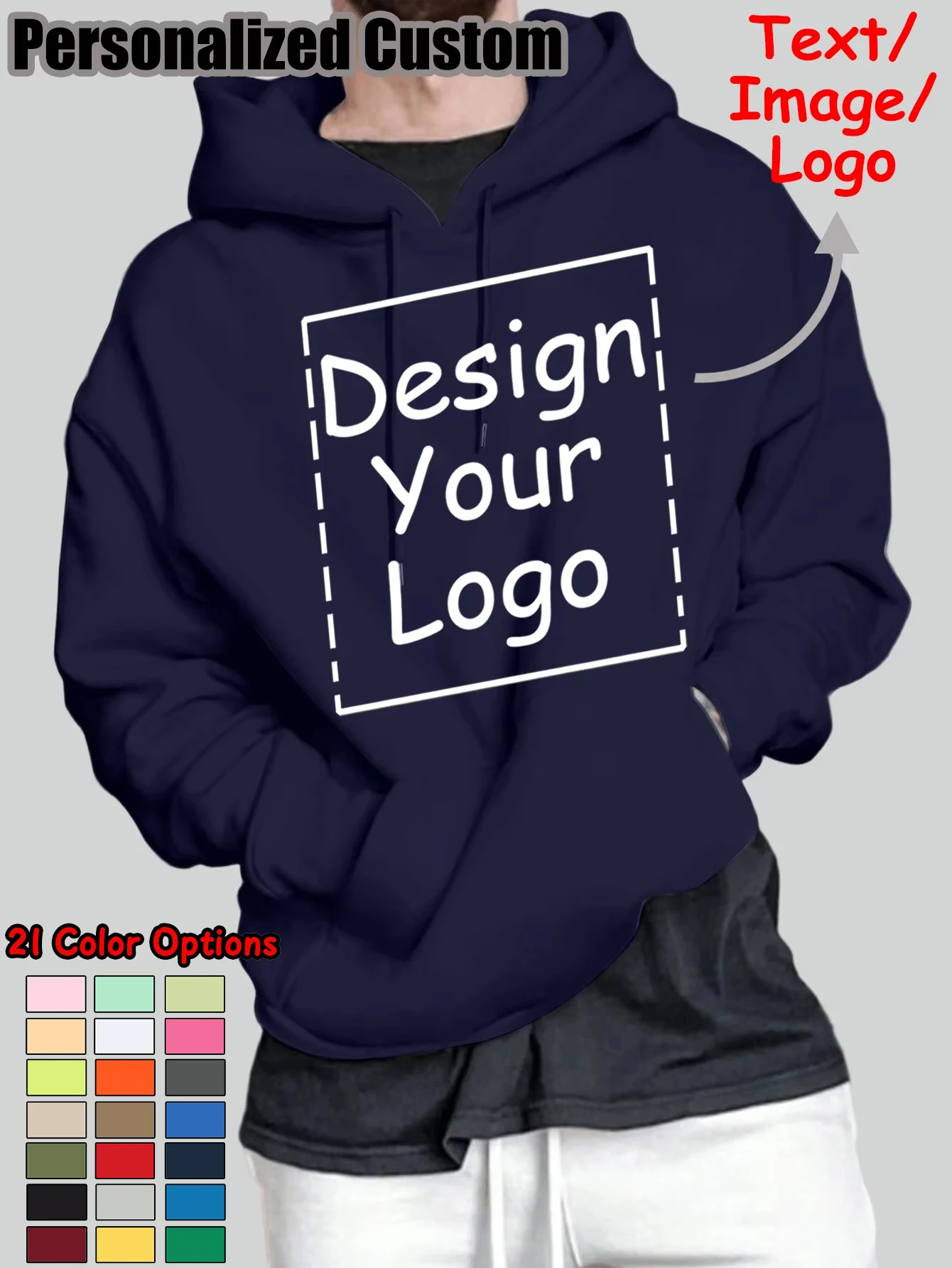 Personalisierter Herren-Hoodie mit Ihrem Aufdruck, Frühlings-Fleece-Pullover, Lässiger Sport-Pullover mit Tasche, Basic Streetwear, Hip-Hop-Kleidung