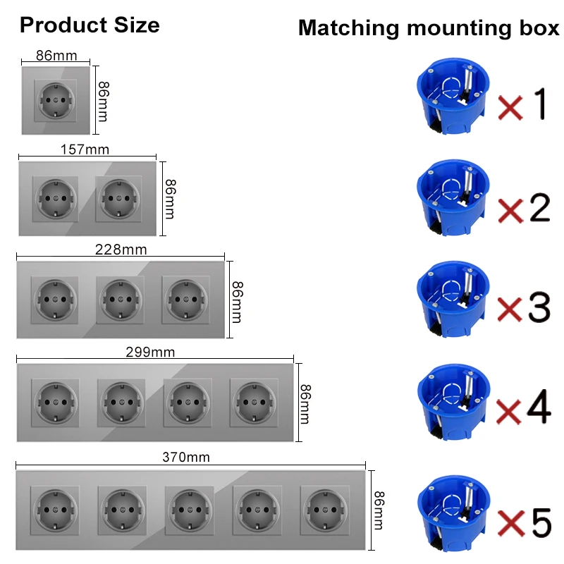 jhjch wall-mounted module diy European standard gray glass panel power socket switch button function free combination