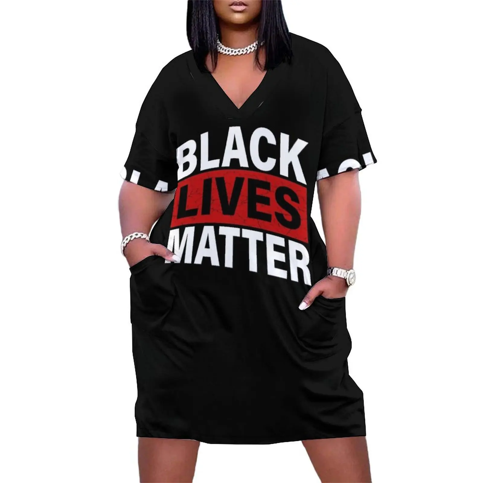 Camiseta Black Lives Matter com nomes de victimas - BLM vestido solto com bolso vestidos de verão feminino vestido de baile 2025