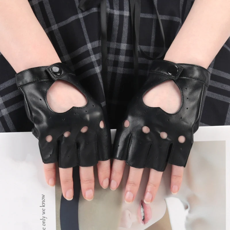 Unisex-Handschuhe im Punk-Stil, fingerlose Handschuhe aus Kunstleder zum Reiten, Fahren, Motorradfahren, Halbfinger-Handschuhe für Männer und Frauen – Detail 2