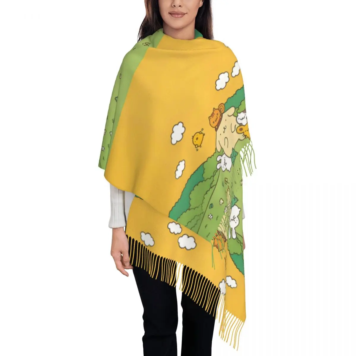 

Женский шарф с кисточками на заказ, мягкий аниме, милая шаль, женские зимние осенние шарфы