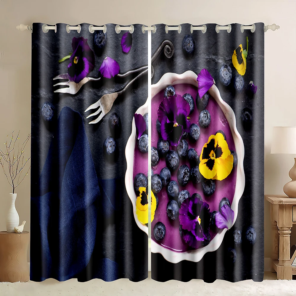 Fruits Print Window Curtain,blueberry strawberry raspberry tomato Fresh Exotic Kitchen,Blackout Curtains 1 Panel for Living Room