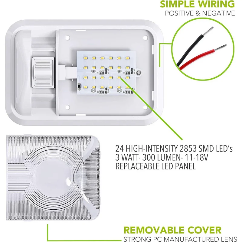 Interior Double Dome LED Light, luzes RV, 12V, luz ajustável para caminhão, barco, campista, reboque, caravana, acessórios, 2pcs